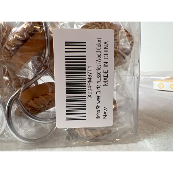 Boho Shower Curtain Hooks Rings Set 12 Woven Wicker Ratten New in package - Picture 4 of 9